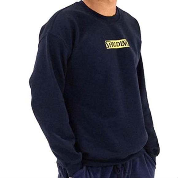 SPALDING MEN'S NAVY LOGO CREWNECK COTTON FLEECE SWEATSHIRT - Picture 10 of 11